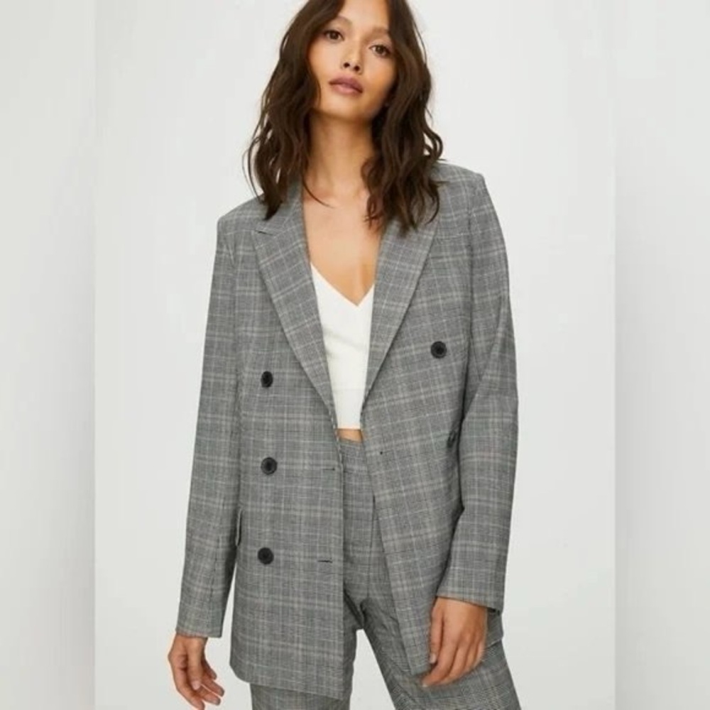 Aritzia Charcoal Checkered Blazer